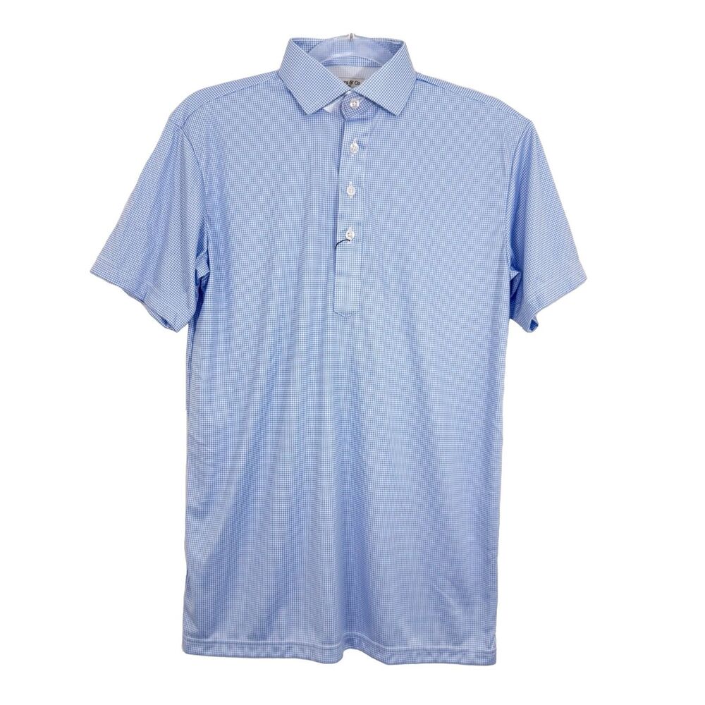 COLLARS & CO. Semi-Spread Collar Polo S Blue Houndstooth Performance NWT B6